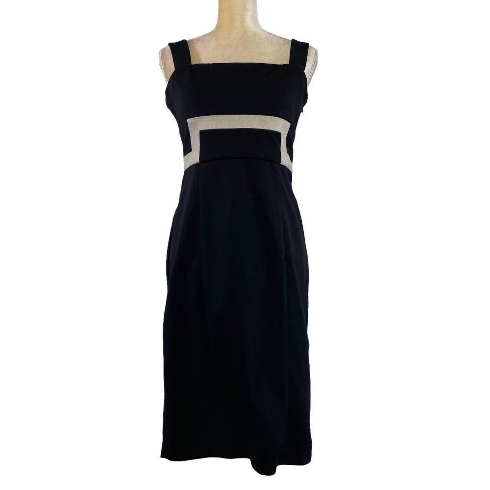 Diane von Furstenburg Black and Cream Cotton Blend Sleeveless Midi Dress Size 12